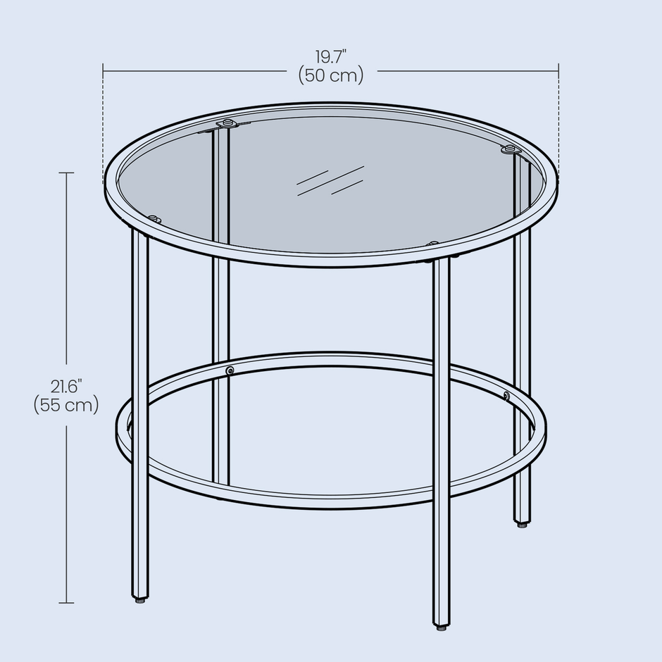 Round Side Table – Tempered Glass – Clear – Modern Design with Metal Frame