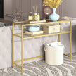 Console Table – Tempered Glass – Gold – Modern Design with 2 Shelves and Adjustable Feet