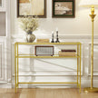 Console Table – Tempered Glass – Gold – Modern Design with 2 Shelves and Adjustable Feet