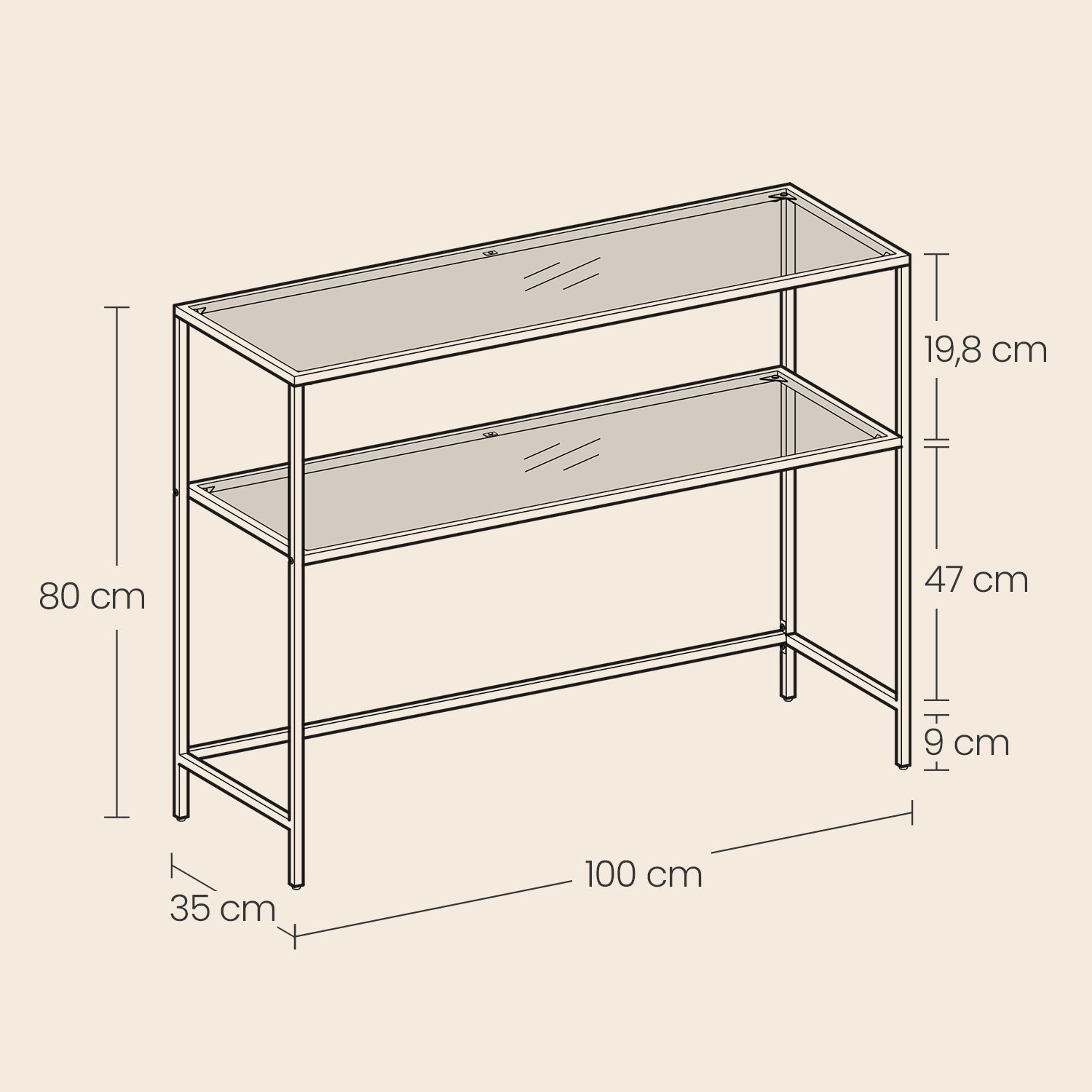 Console Table – Tempered Glass – Gold – Modern Design with Metal Frame and 2 Shelves