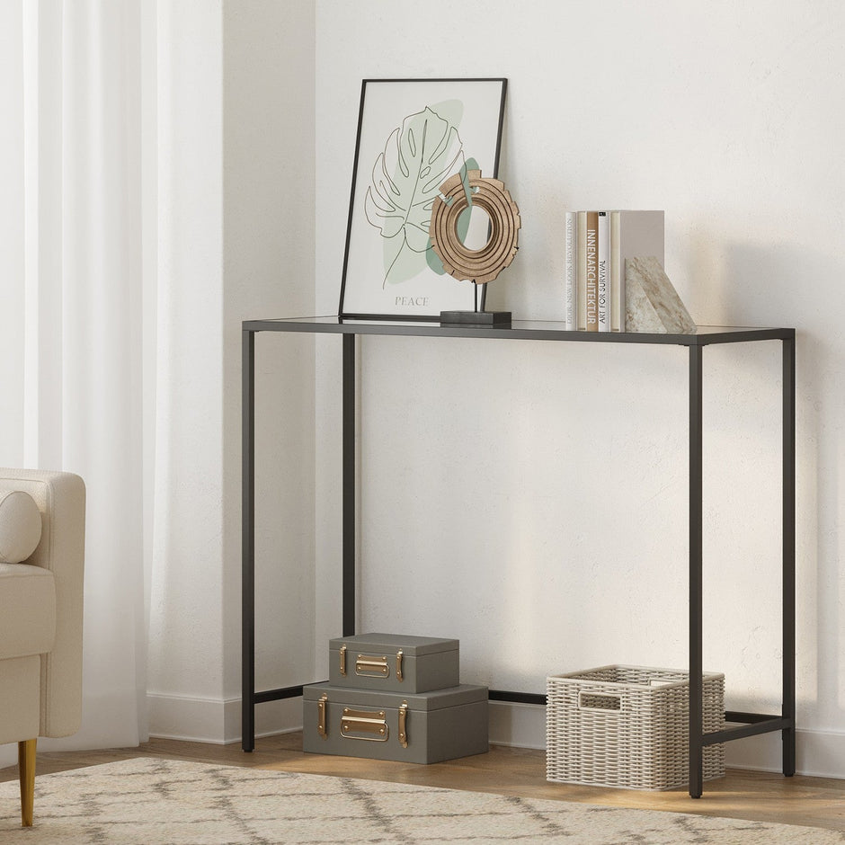 Console Table – Tempered Glass – Gold – Sturdy Metal Frame with Adjustable Feet