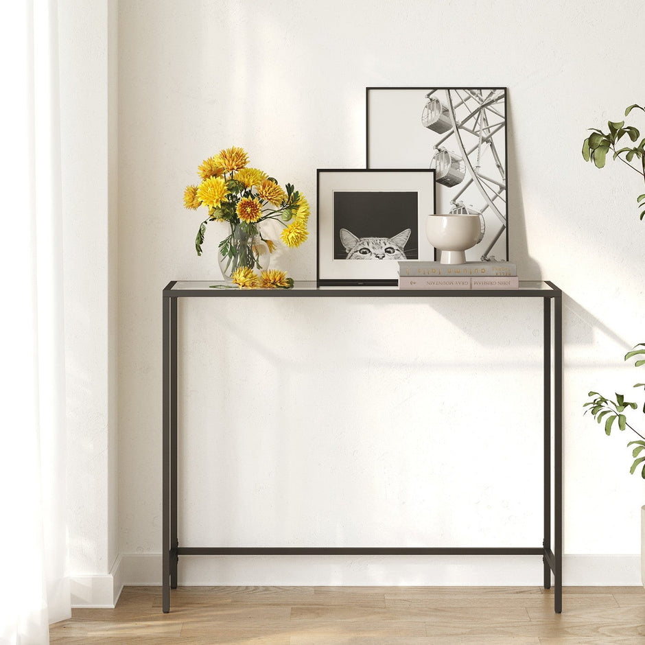 Console Table – Tempered Glass – Gold – Sturdy Metal Frame with Adjustable Feet