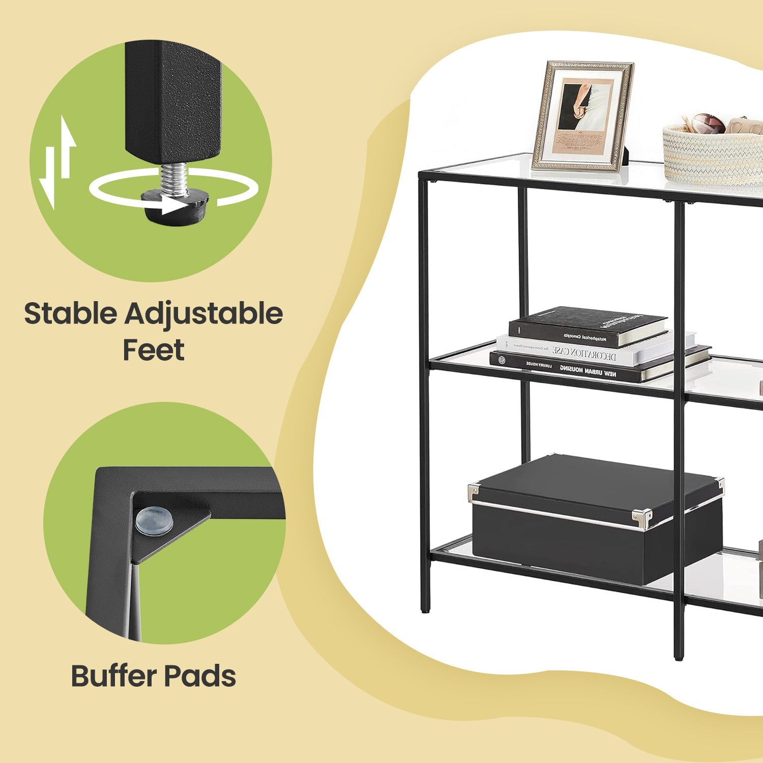 Console Table – Tempered Glass – Black – 3-Tier Design for Hallway and Living Room
