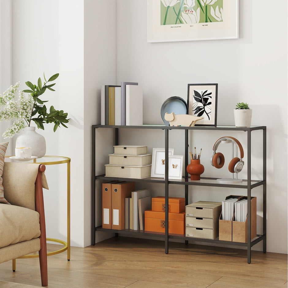 Console Table – Tempered Glass – Black – 3-Tier Design for Hallway and Living Room