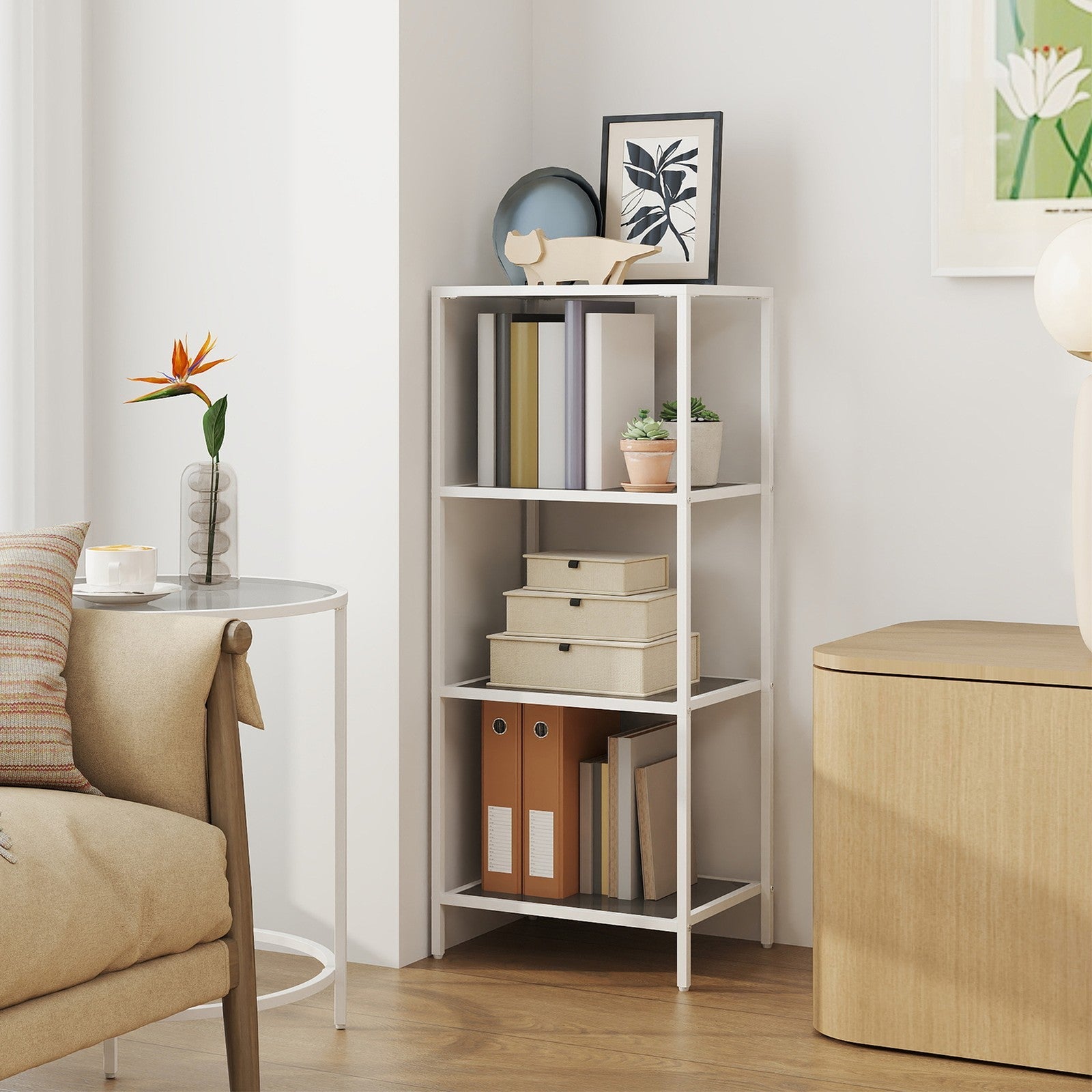 4-Tier Bookshelf – Tempered Glass – Clear – Easy Assembly for Bedroom and Bathroom