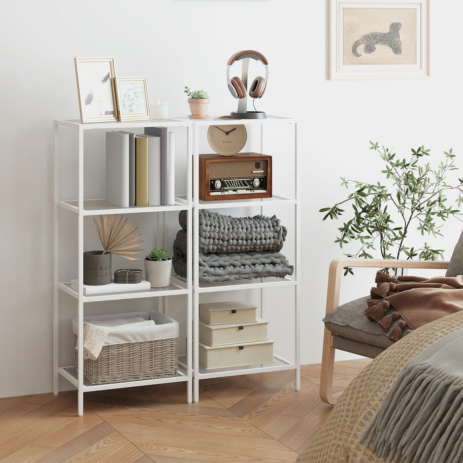 4-Tier Bookshelf – Tempered Glass – Clear – Easy Assembly for Bedroom and Bathroom