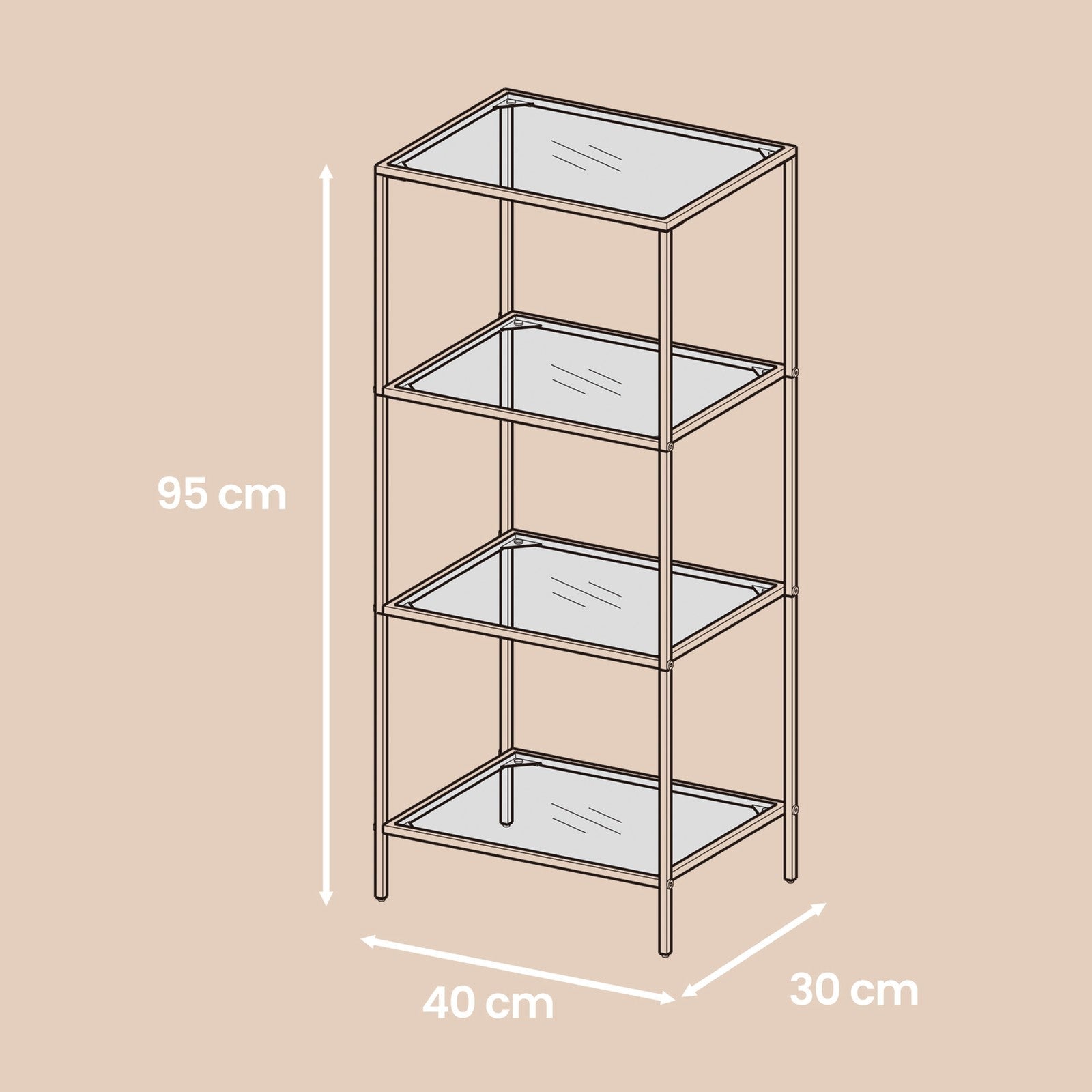 4-Tier Bookshelf – Tempered Glass – Clear – Easy Assembly for Bedroom and Bathroom