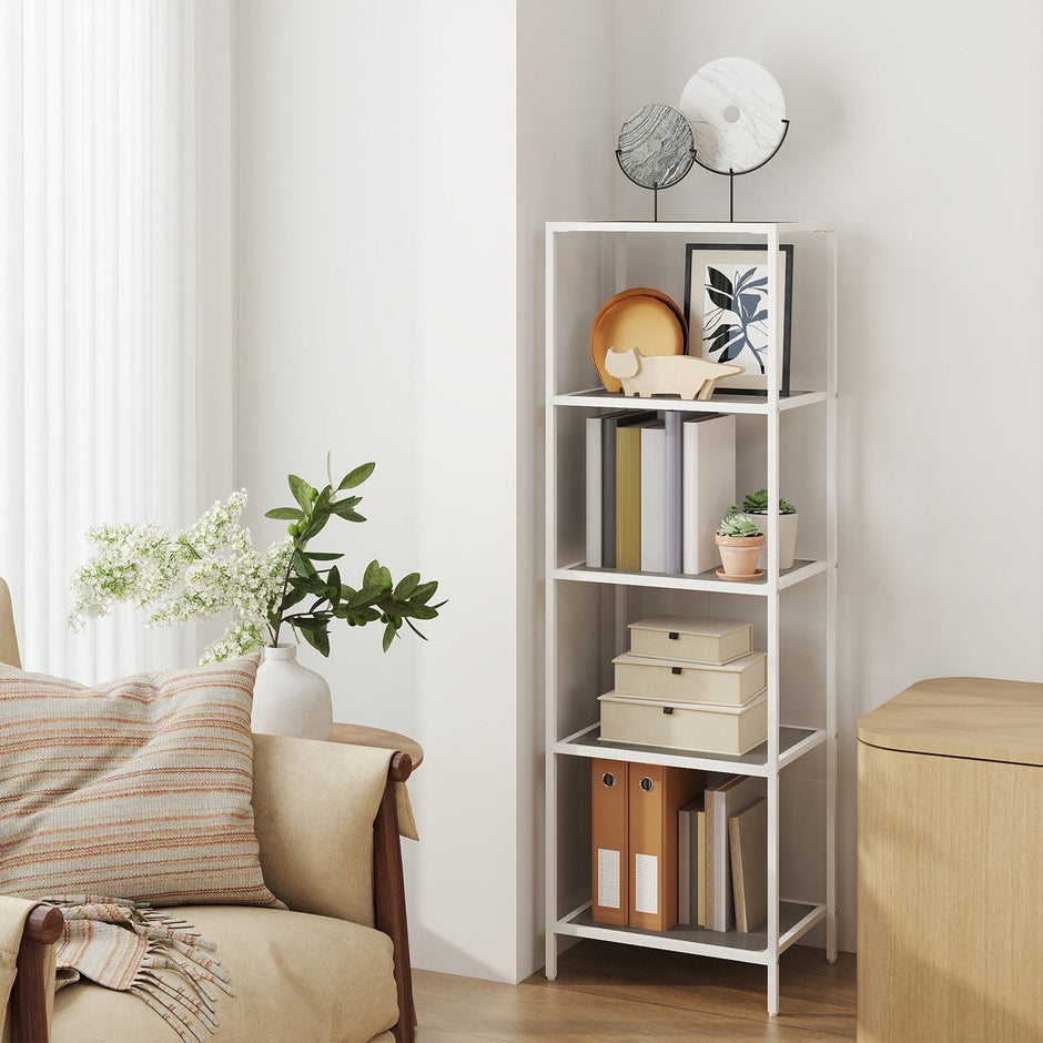 5-Tier Shelf – Tempered Glass – Clear – Versatile Storage Rack for Home and Office