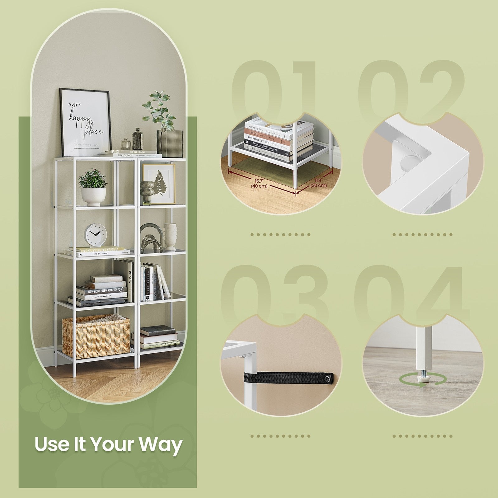 5-Tier Shelf – Tempered Glass – Clear – Versatile Storage Rack for Home and Office