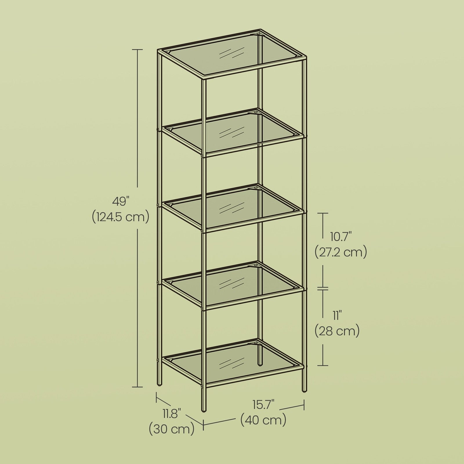 5-Tier Shelf – Tempered Glass – Clear – Versatile Storage Rack for Home and Office