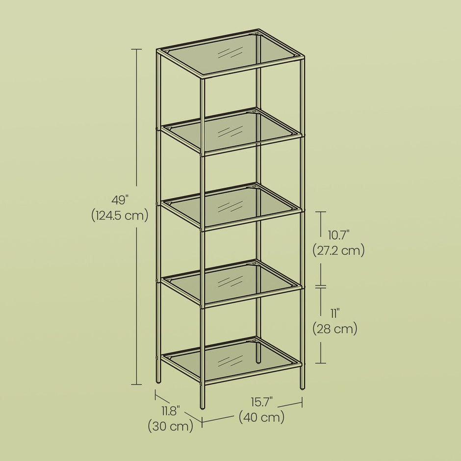 5-Tier Shelf – Tempered Glass – Clear – Versatile Storage Rack for Home and Office