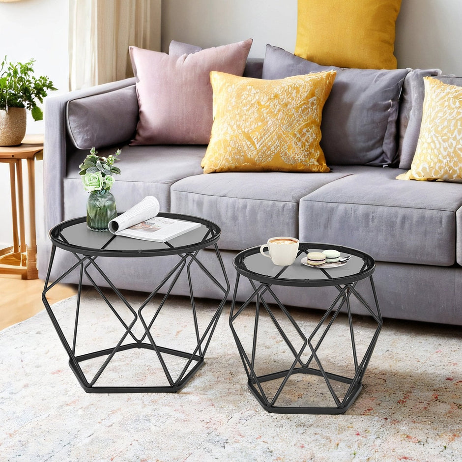 Round Coffee Table Set – Steel – Modern – Removable Tabletop