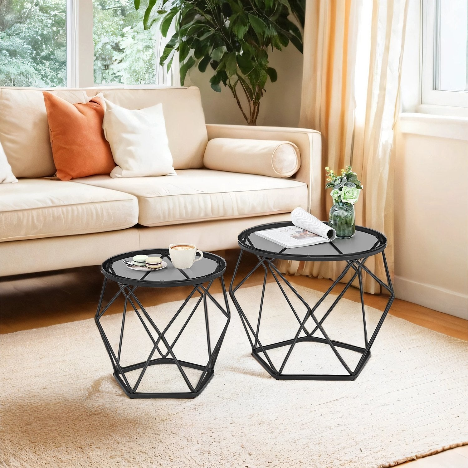 Round Coffee Table Set – Steel – Modern – Removable Tabletop