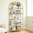 5-Tier Tempered Glass Shelving Unit – Steel Frame – Gold – Versatile Storage for Living Room, Study, or Bathroom