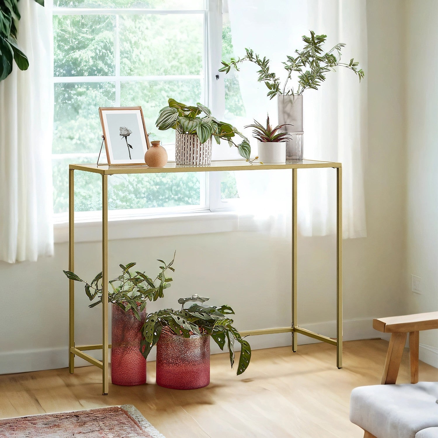 Console Table – Tempered Glass – Gold – Modern Design with Adjustable Feet