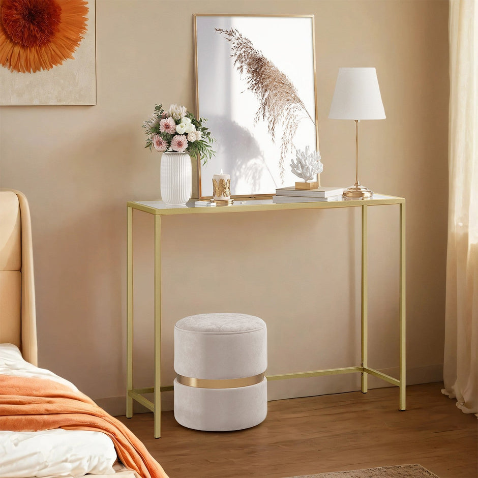Console Table – Tempered Glass – Gold – Modern Design with Adjustable Feet