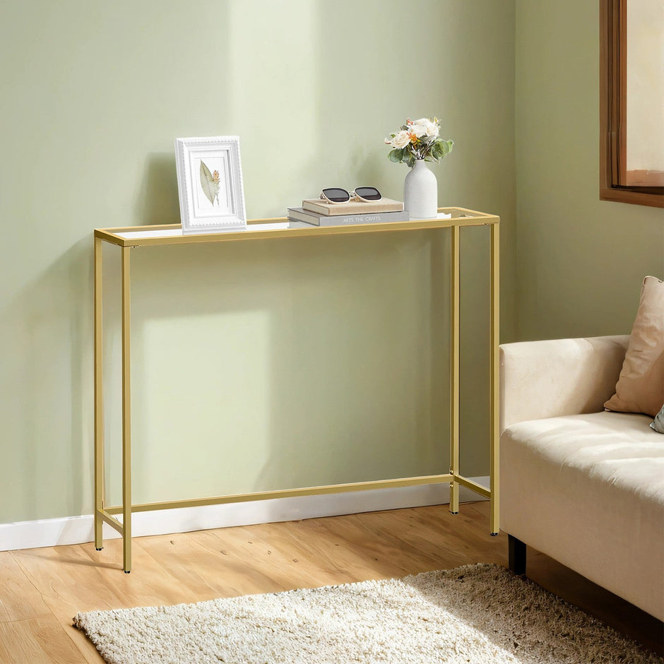 Console Table – Tempered Glass – Gold – Modern Design with Adjustable Feet