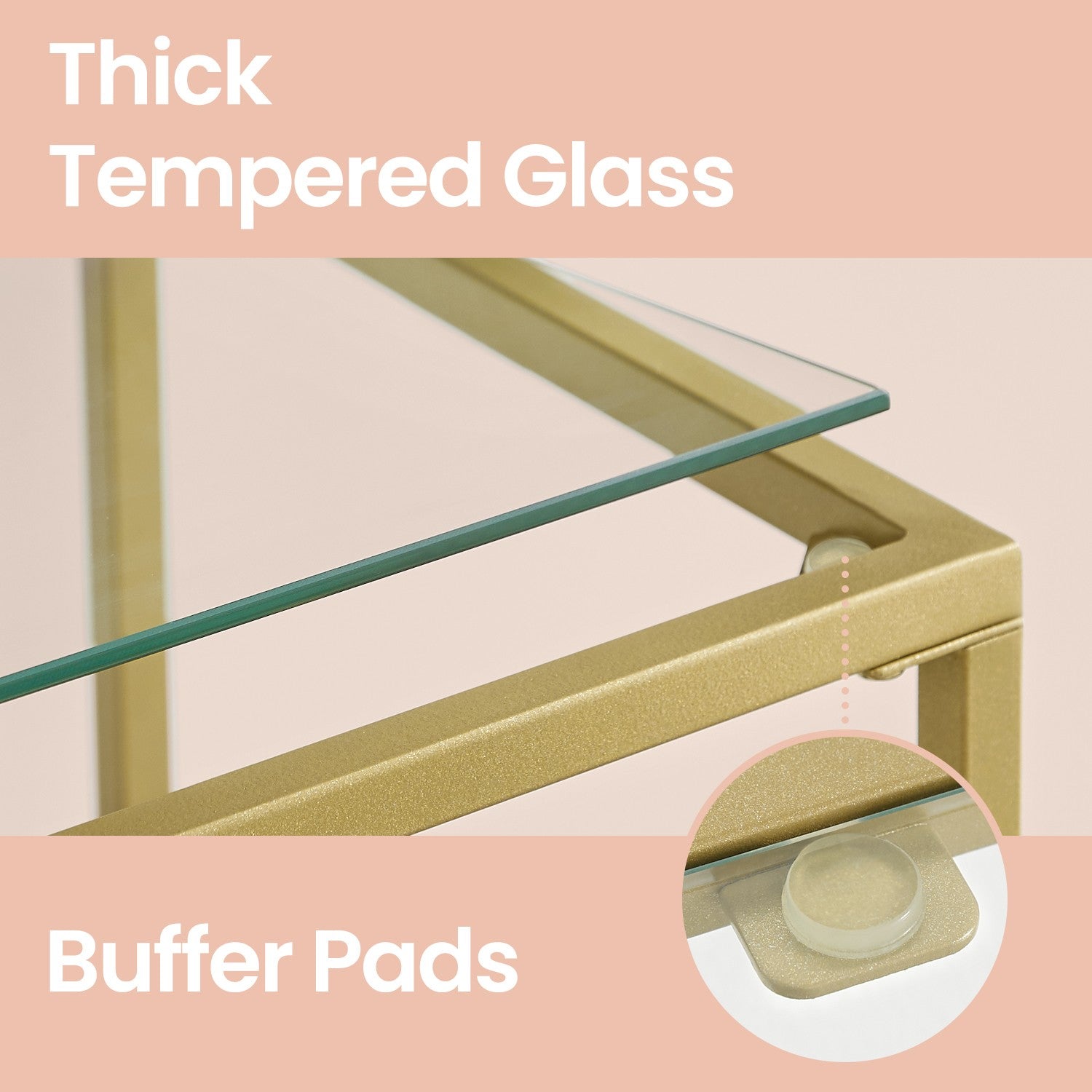 Console Table – Tempered Glass – Gold – Modern Design with Adjustable Feet