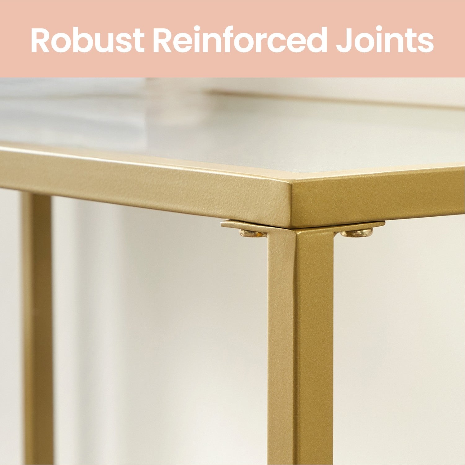 Console Table – Tempered Glass – Gold – Modern Design with Adjustable Feet