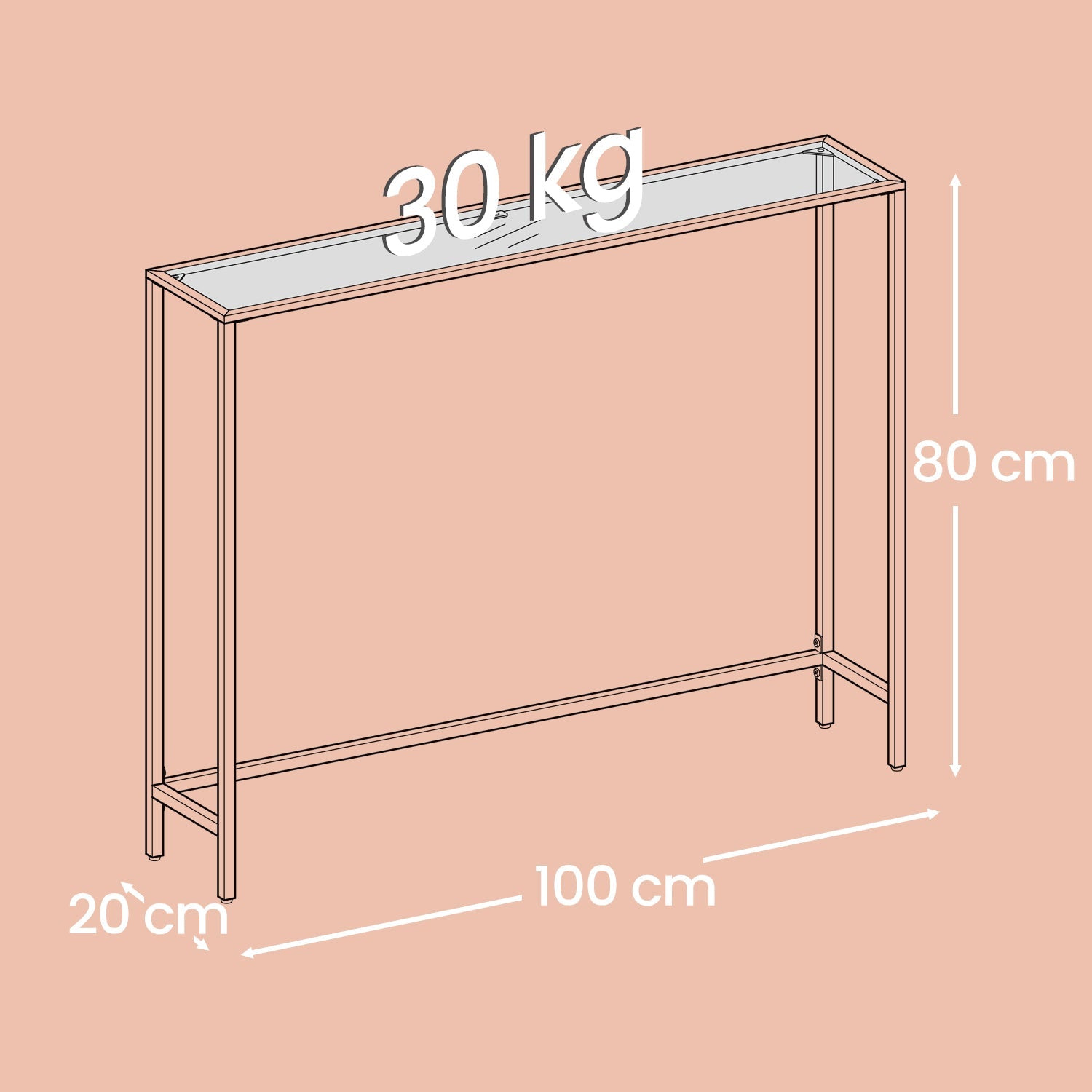 Console Table – Tempered Glass – Gold – Modern Design with Adjustable Feet