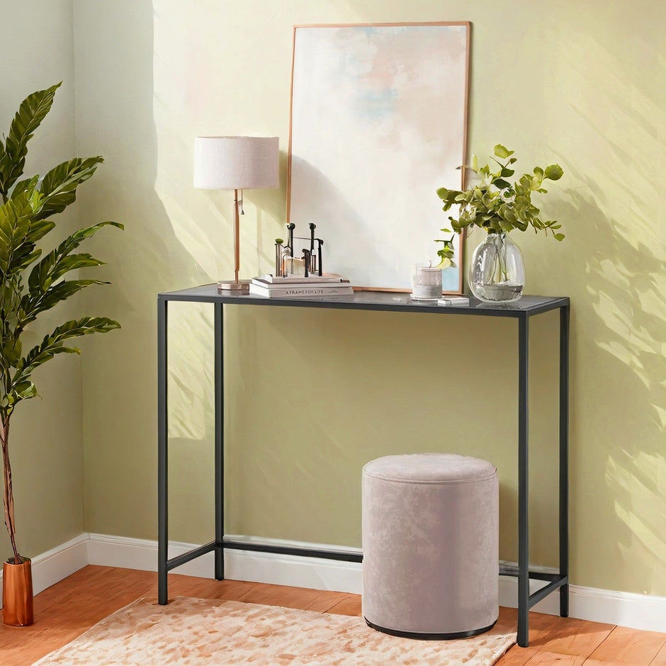 Entryway Table – Tempered Glass – Black – Easy Assembly with Adjustable Feet