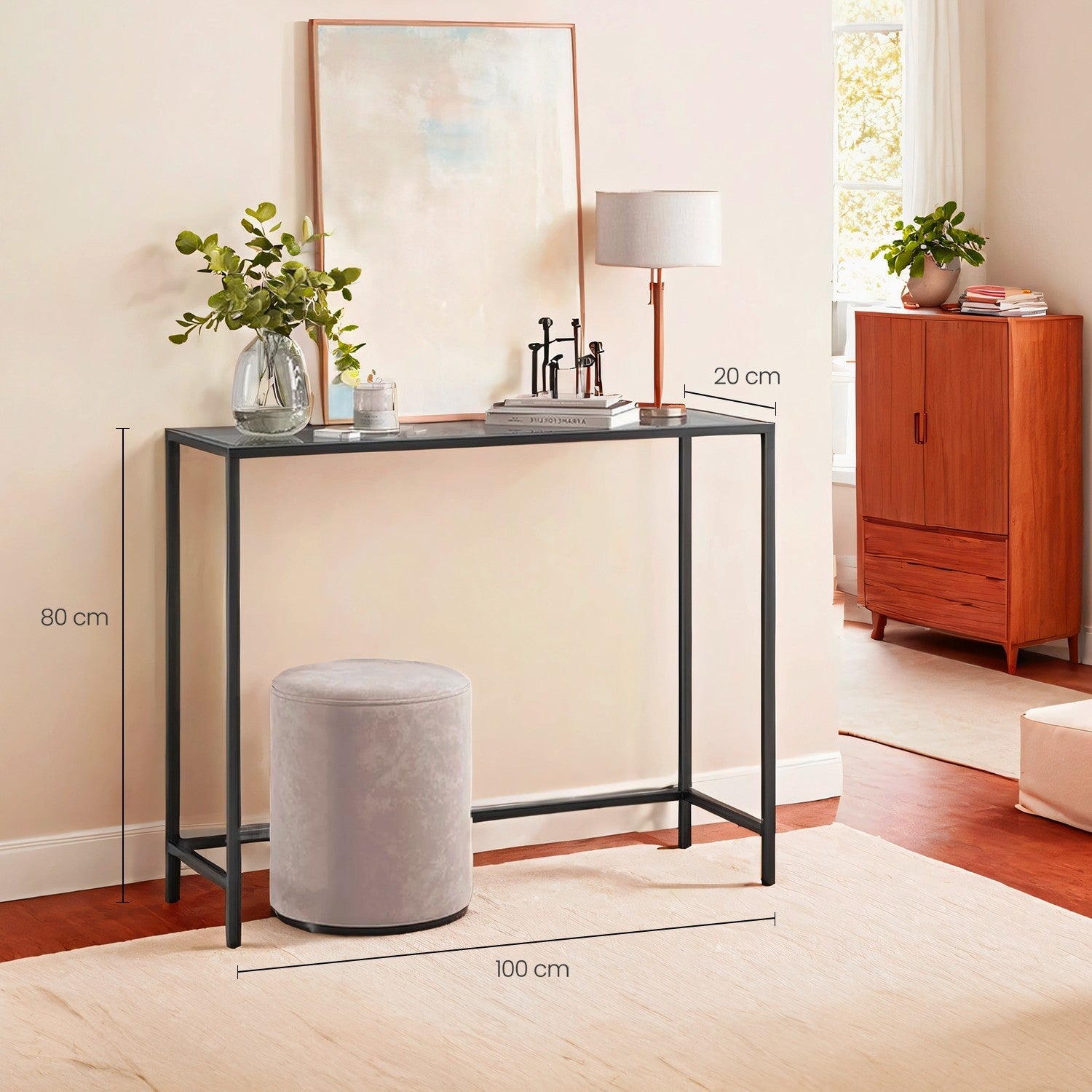 Entryway Table – Tempered Glass – Black – Easy Assembly with Adjustable Feet