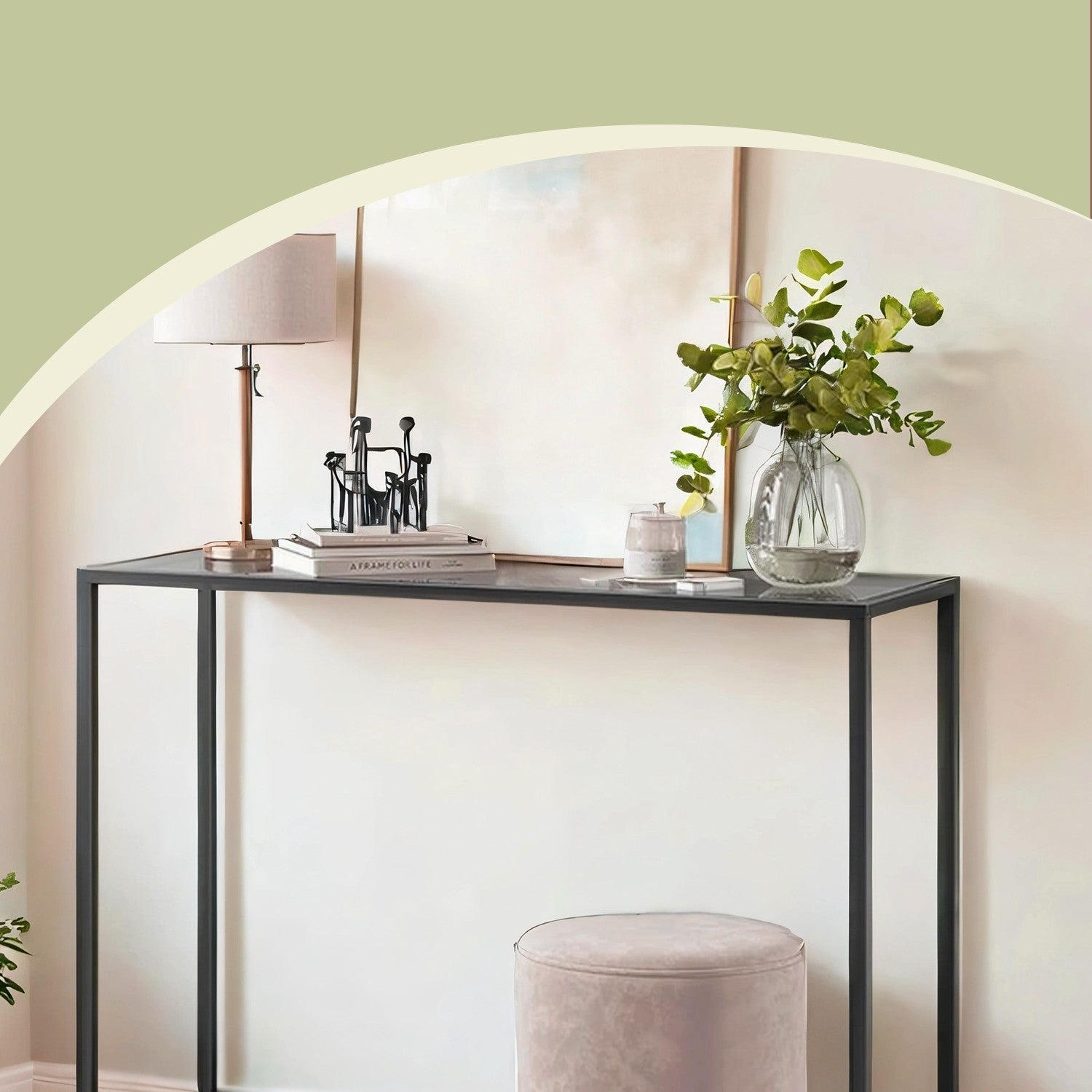 Entryway Table – Tempered Glass – Black – Easy Assembly with Adjustable Feet