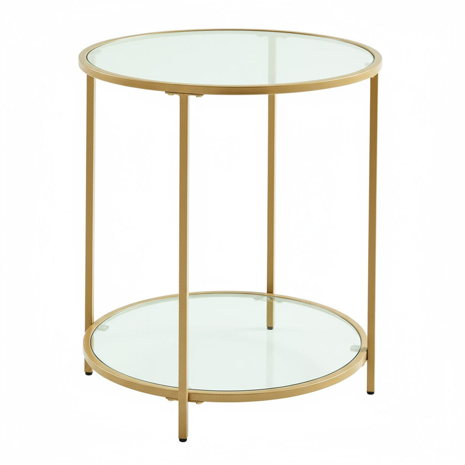 Round End Table – Tempered Glass – Gold – Robust Metal Frame