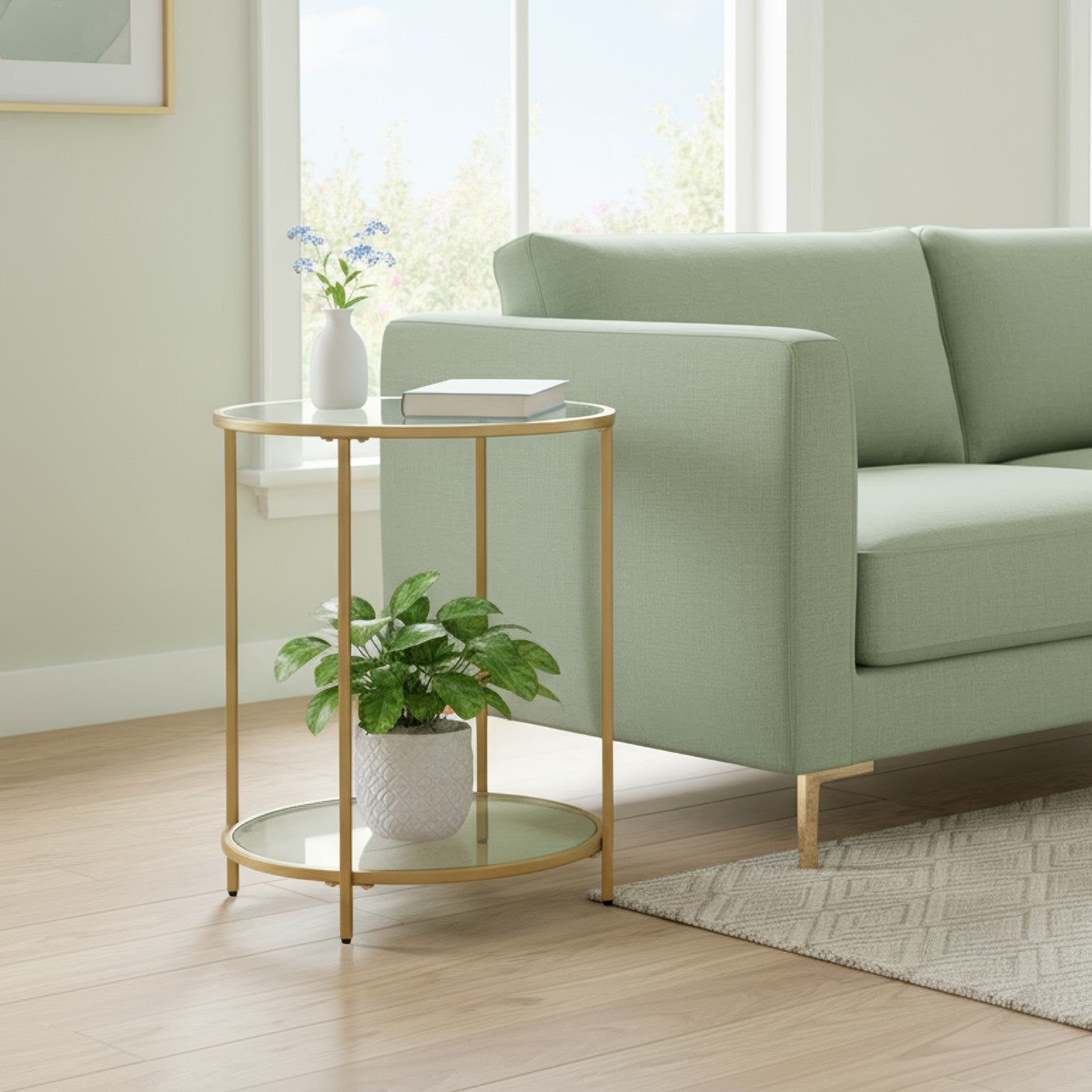 Round End Table – Tempered Glass – Gold – Robust Metal Frame
