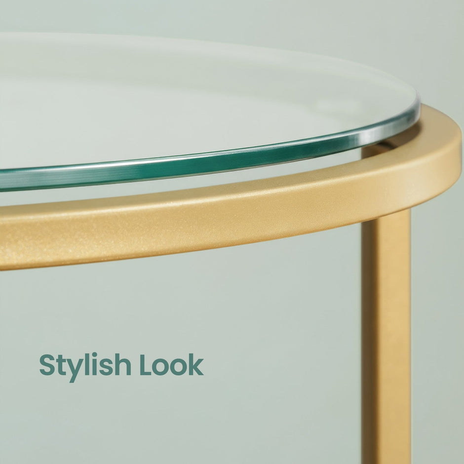 Round End Table – Tempered Glass – Gold – Robust Metal Frame