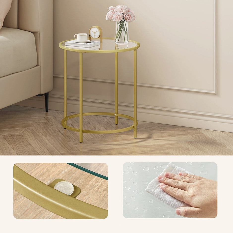Round End Table – Tempered Glass – Gold – Robust Metal Frame