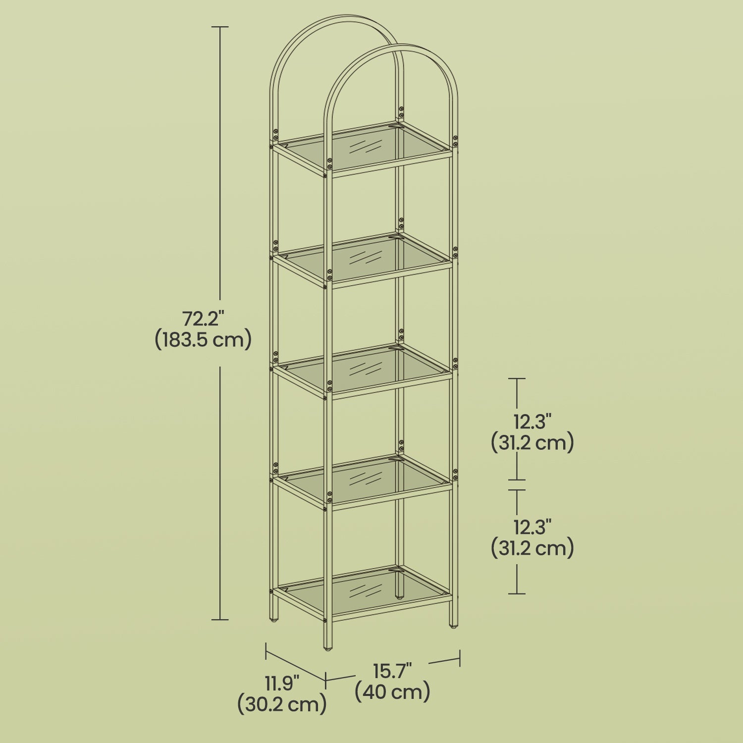 5-Tier Storage Rack – Tempered Glass – Clear – Arched Design with Steel Frame