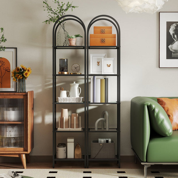 5-Tier Storage Rack – Tempered Glass – Clear – Arched Design with Steel Frame
