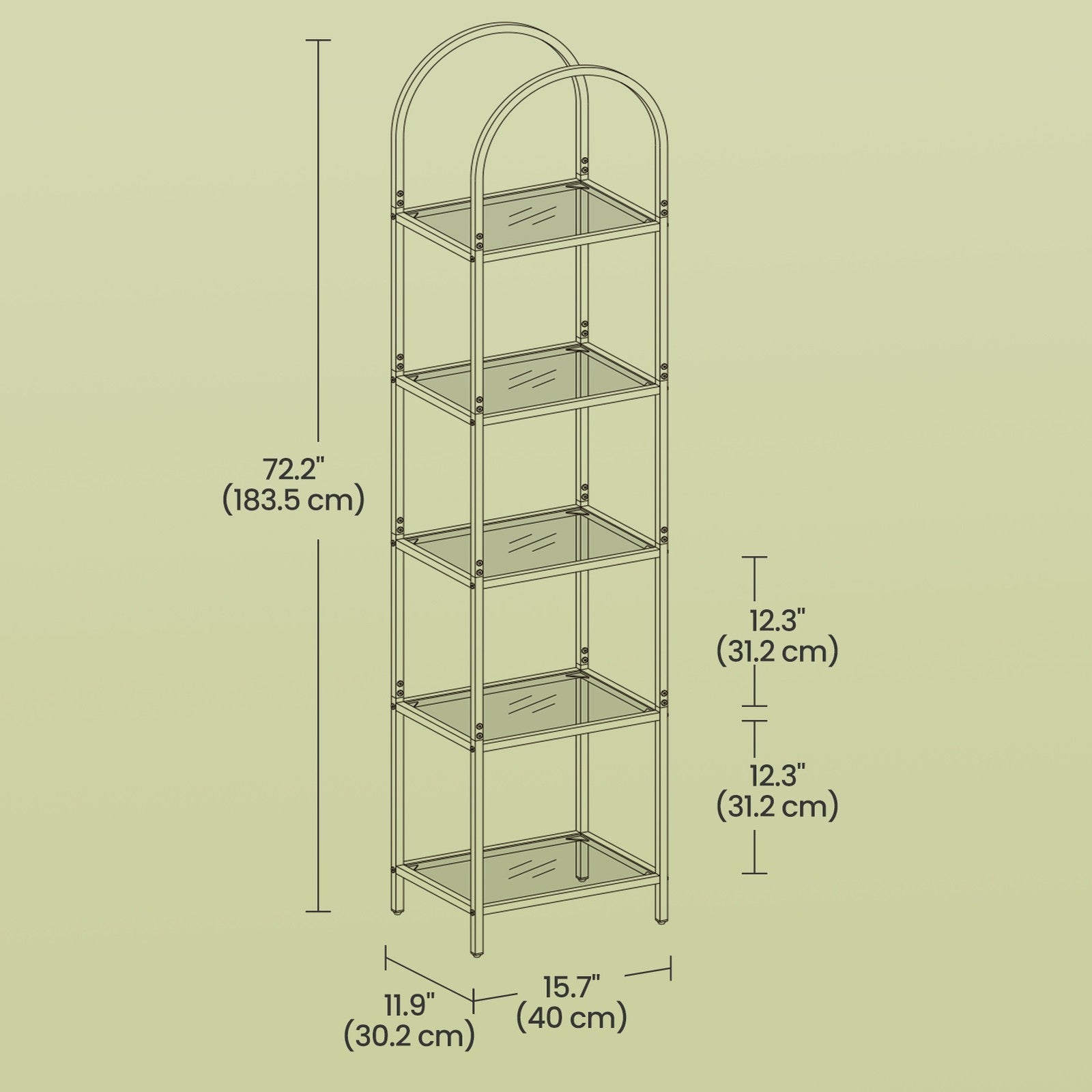 5-Tier Storage Rack – Tempered Glass – Clear – Arched Design with Steel Frame