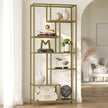 Tall Bookcase – Tempered Glass – Gold – 6-Tier Shelving Unit for Living Room, Study, and Office