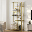 Tall Bookcase – Tempered Glass – Gold – 6-Tier Shelving Unit for Living Room, Study, and Office