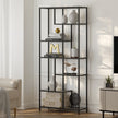 Tall Bookcase – Tempered Glass and Steel – Black – 6-Tier Shelving Unit for Living Room and Study