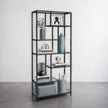 Tall Bookcase – Tempered Glass and Steel – Black – 6-Tier Shelving Unit for Living Room and Study