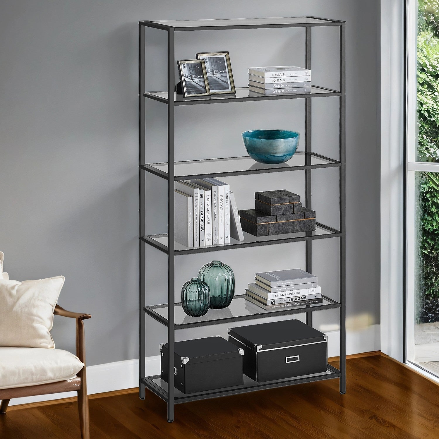 6-Tier Bookshelf – Tempered Glass – Clear – Easy Assembly Storage Rack