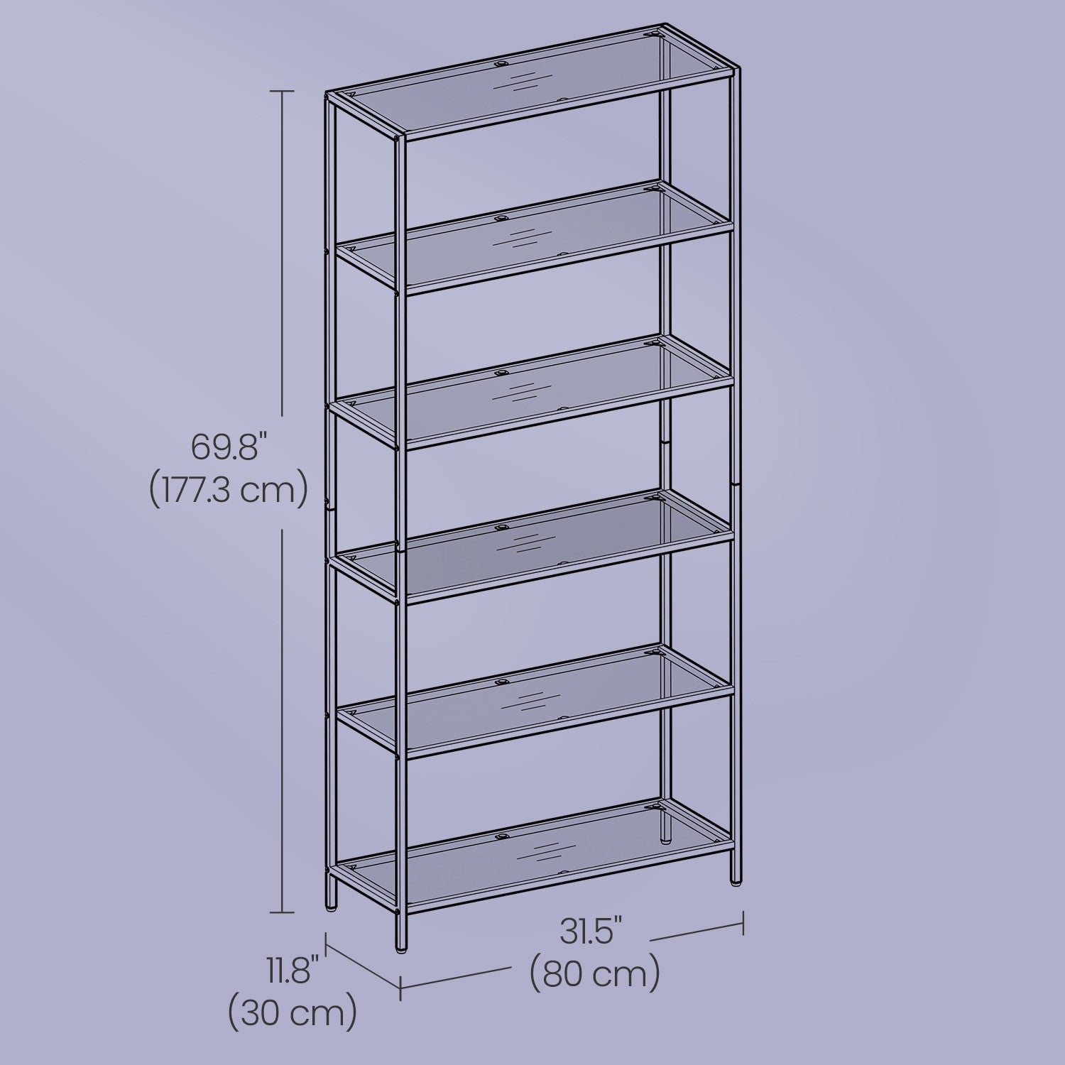 6-Tier Bookshelf – Tempered Glass – Clear – Easy Assembly Storage Rack