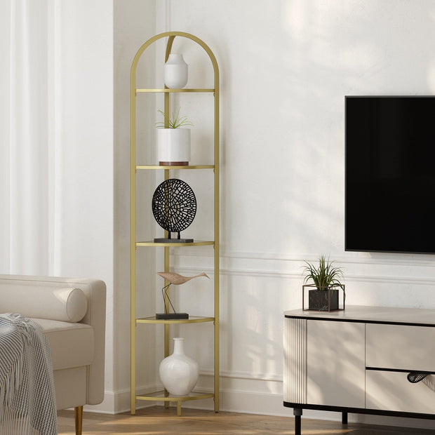 5-Tier Corner Shelf – Glass – Golden – Versatile Free Standing Storage Unit