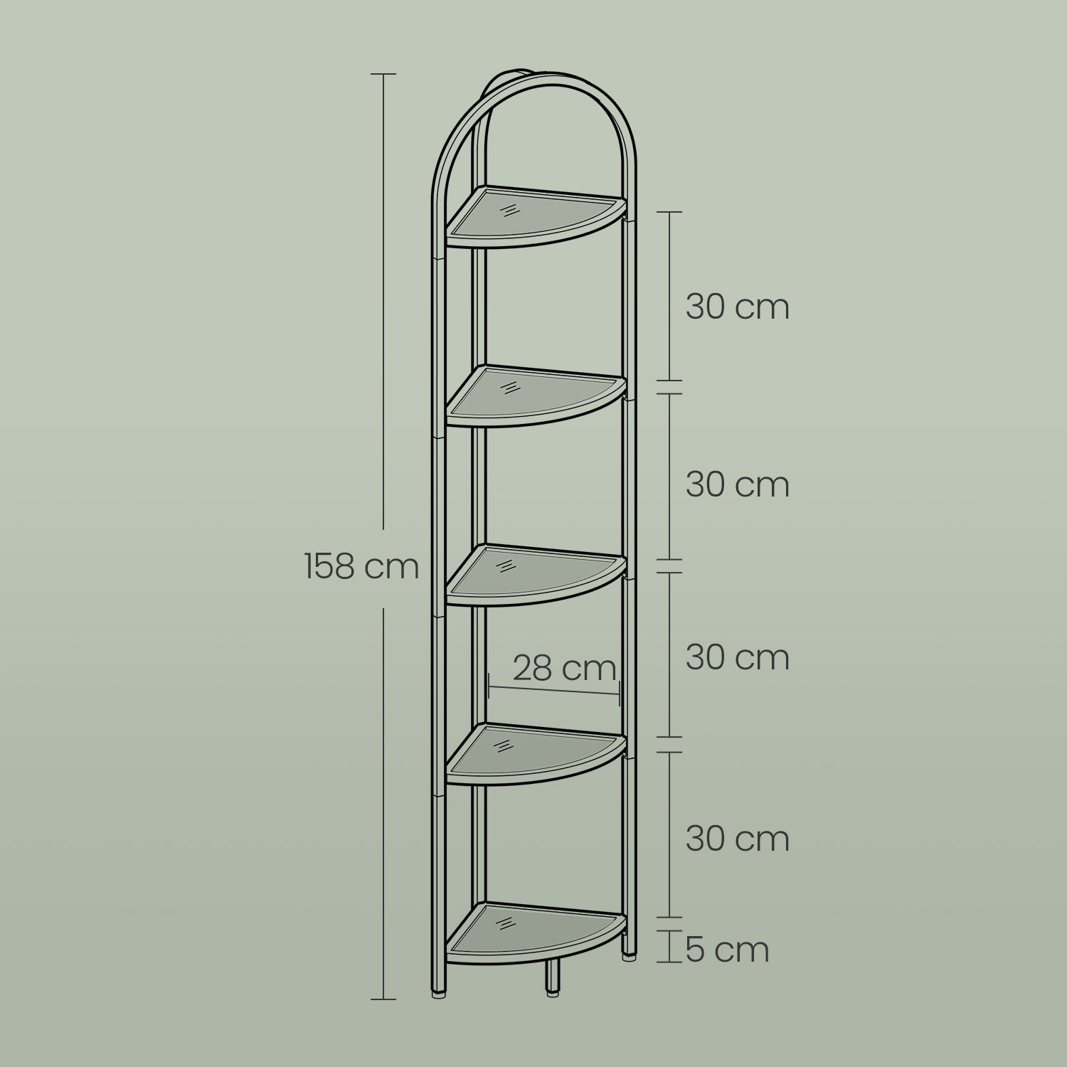 5-Tier Corner Shelf – Glass – Golden – Versatile Free Standing Storage Unit
