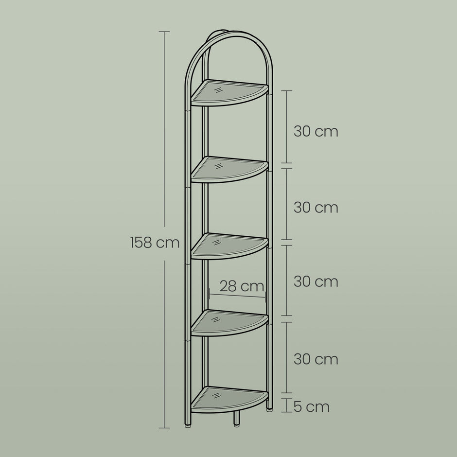 5-Tier Corner Shelf – Glass – Golden – Versatile Free Standing Storage Unit