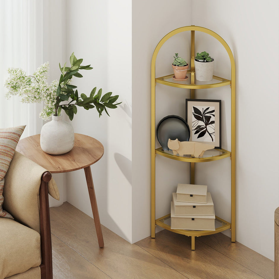 3-Tier Corner Shelf – Tempered Glass – Metal Frame – Multi-Purpose Organizer