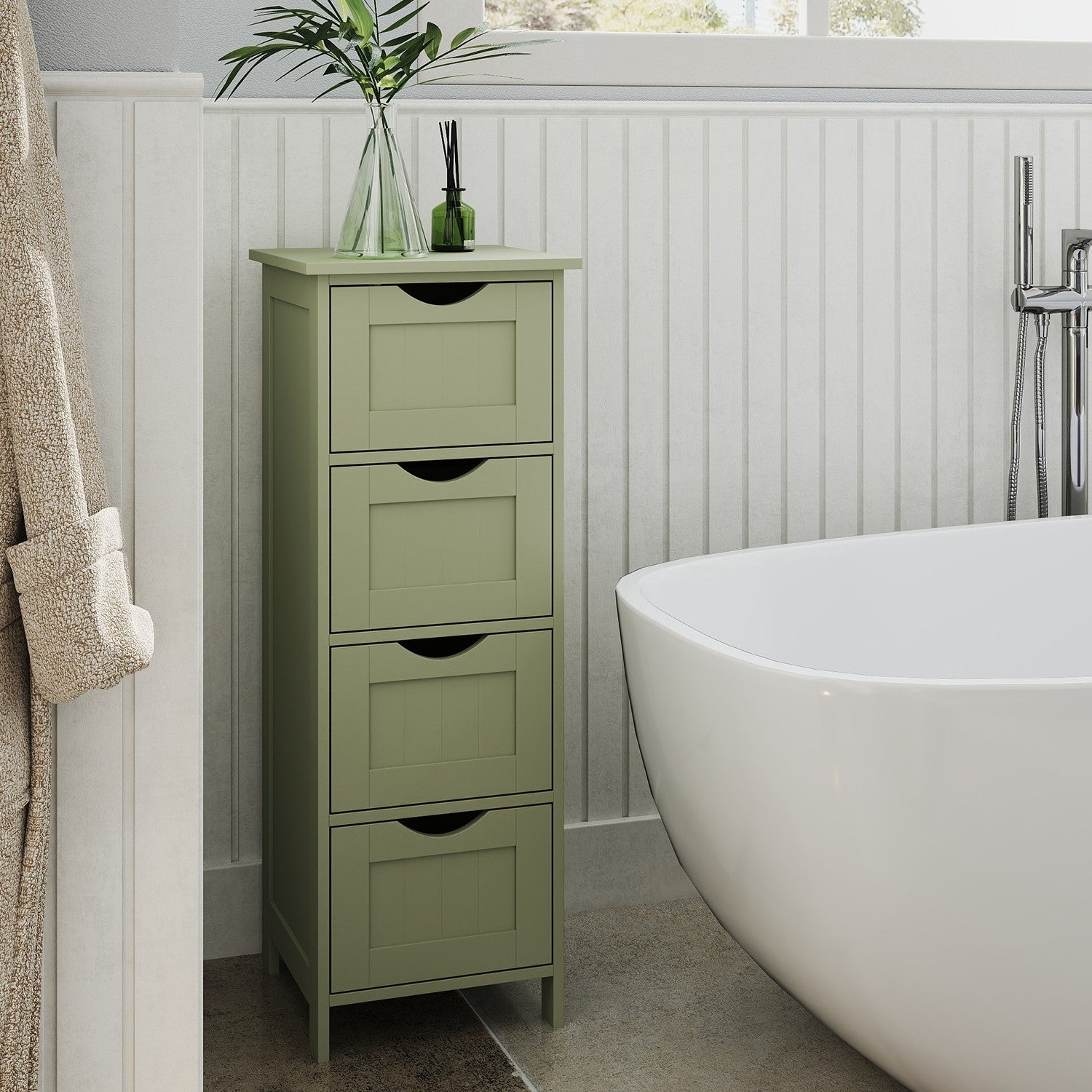 Freestanding Storage Cabinet – Wood – Laurel Green – Modern Design with 4 Drawers