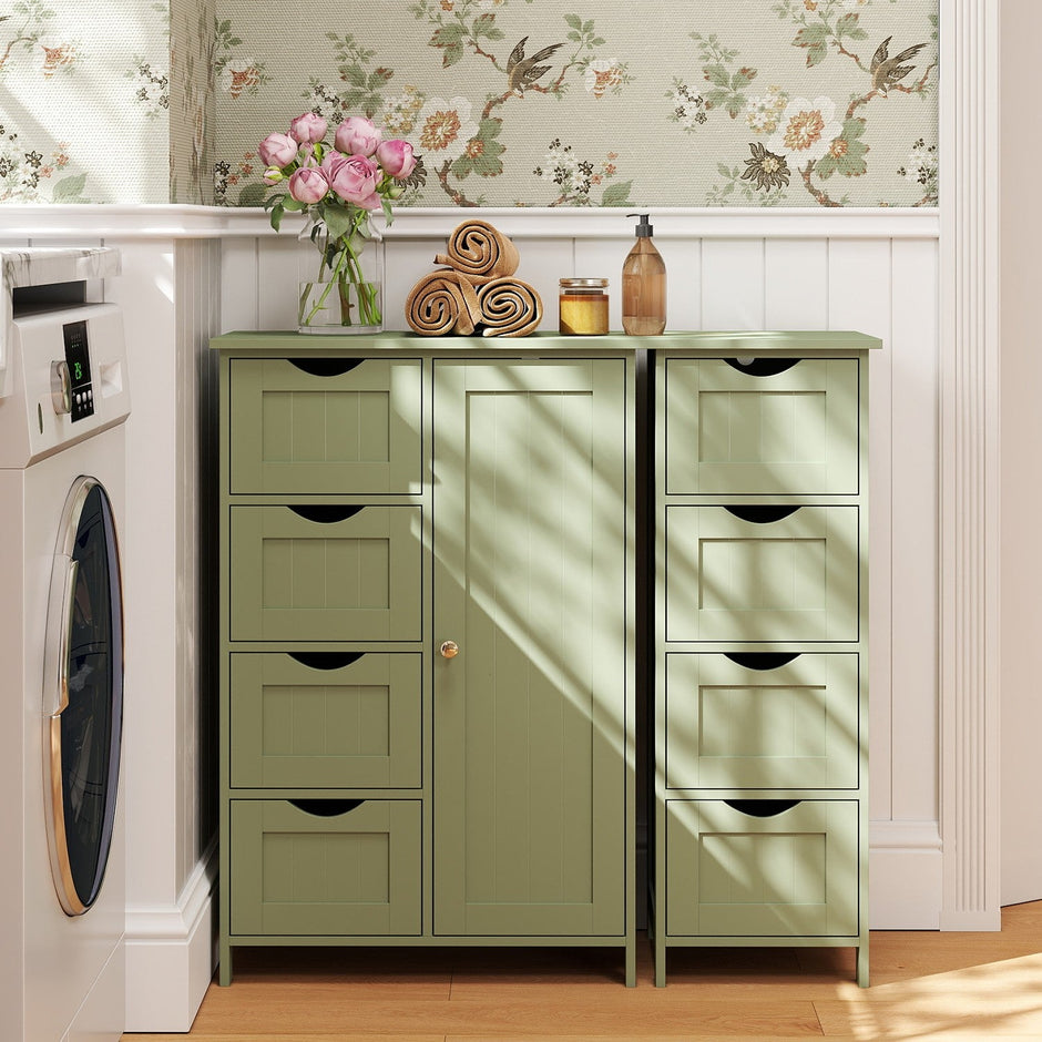 Freestanding Storage Cabinet – Wood – Laurel Green – Modern Design with 4 Drawers