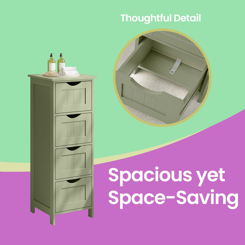 Freestanding Storage Cabinet – Wood – Laurel Green – Modern Design with 4 Drawers