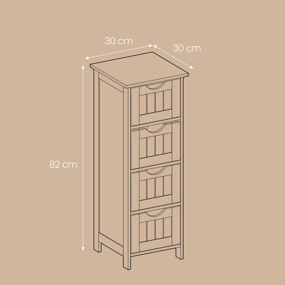 Bathroom Floor Storage Cabinet – Wood – Laurel Green – Freestanding Unit with 4 Drawers