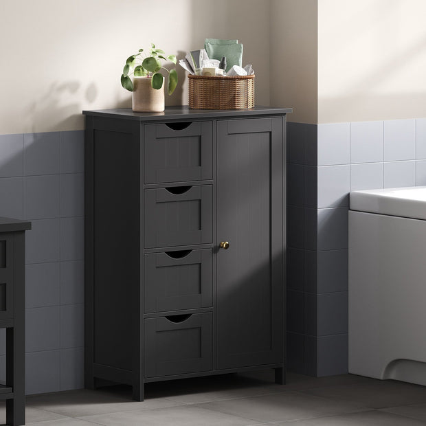 Bathroom Floor Storage Cabinet – Wood – Cloud White – Freestanding with 4 Drawers and 1 Door