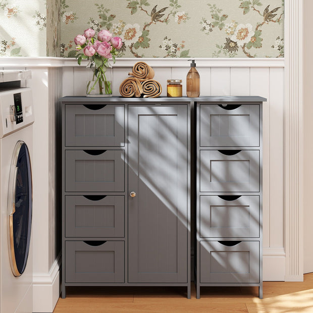 Bathroom Floor Storage Cabinet – Wood – Cloud White – Freestanding with 4 Drawers and 1 Door